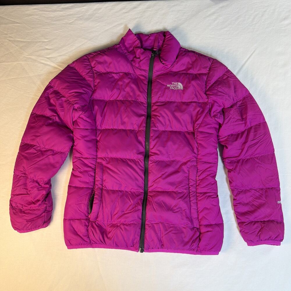 The North Face Girls 550 Down Puffer Hooded Pink Puffer Jacket - Size Large